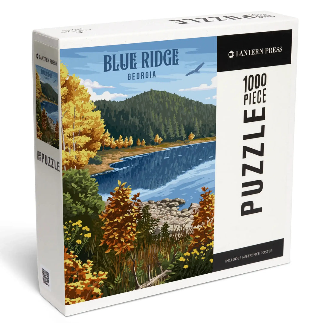 Blue Ridge, Georgia, Painterly, Autumn Lake Scene, Jigsaw Puzzle