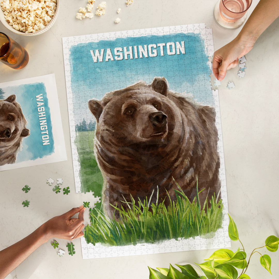 Washington, Watercolor Study, Grizzly Bear, 1000 Piece Jigsaw Puzzle