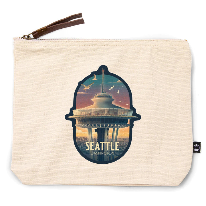 Seattle, Washington, Space Needle, Litho, Organic Cotton Zipper Pouch, Go Bag
