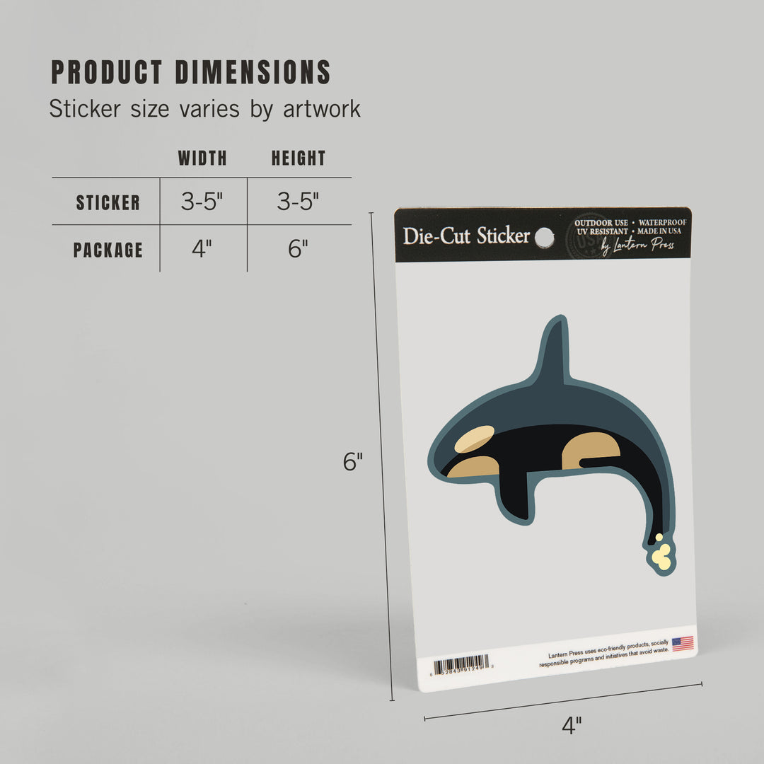 Killer Whale, Orca, Geometric, Contour, Lantern Press Artwork, Vinyl Sticker