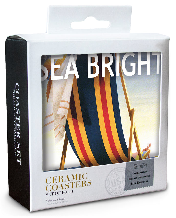 Sea Bright, New Jersey, Beach Chair and Ball, Coaster Set