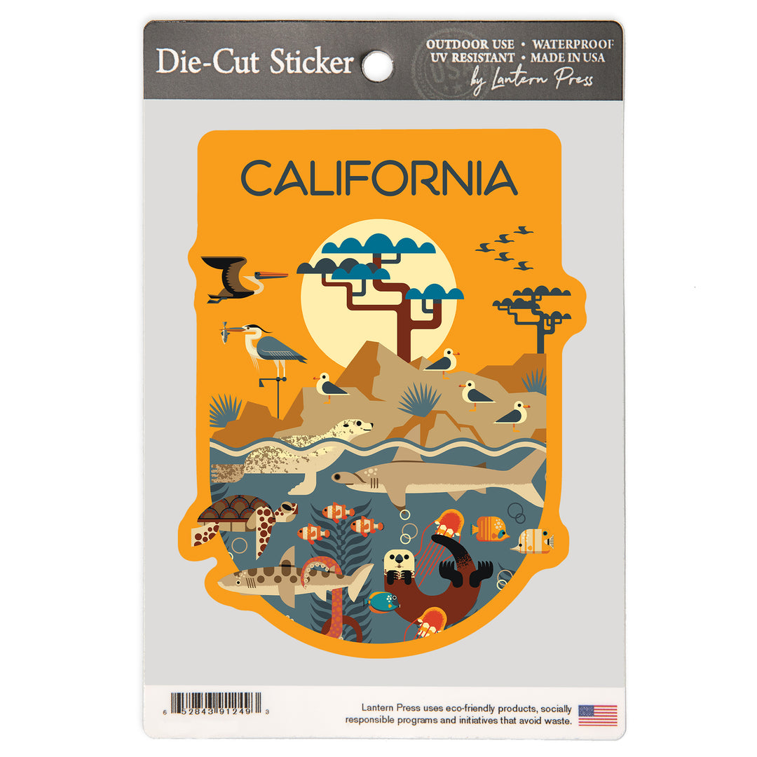 California Wildlife – Wilderness and Marine Life Illustration, Vinyl Sticker