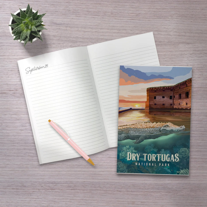 Lined 6x9 Journal, Dry Tortugas National Park, Florida, Painterly National Park Series, Lay Flat, 193 Pages, FSC paper
