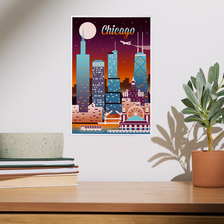 Chicago, Illinois, Retro Skyline Chromatic, Art & Giclee Prints
