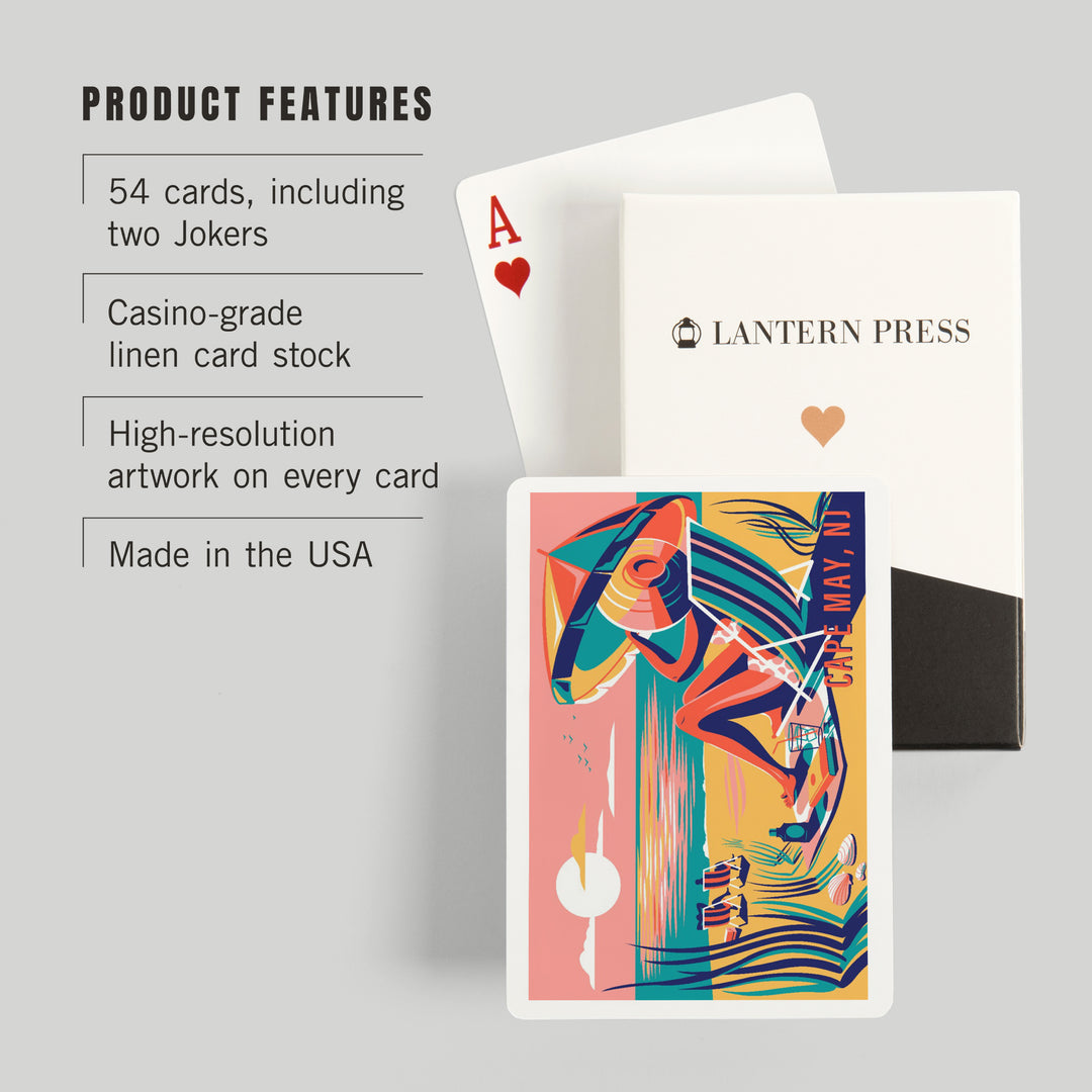 Playing Cards, Cape May, New Jersey, Beach Bliss Collection, Woman at the Beach, 52 Card Deck with Jokers in Box, Unique Art
