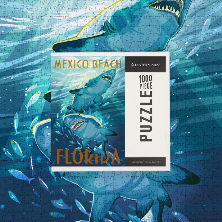 Mexico Beach, Florida, Painterly, Stylized Tiger Sharks, Jigsaw Puzzle