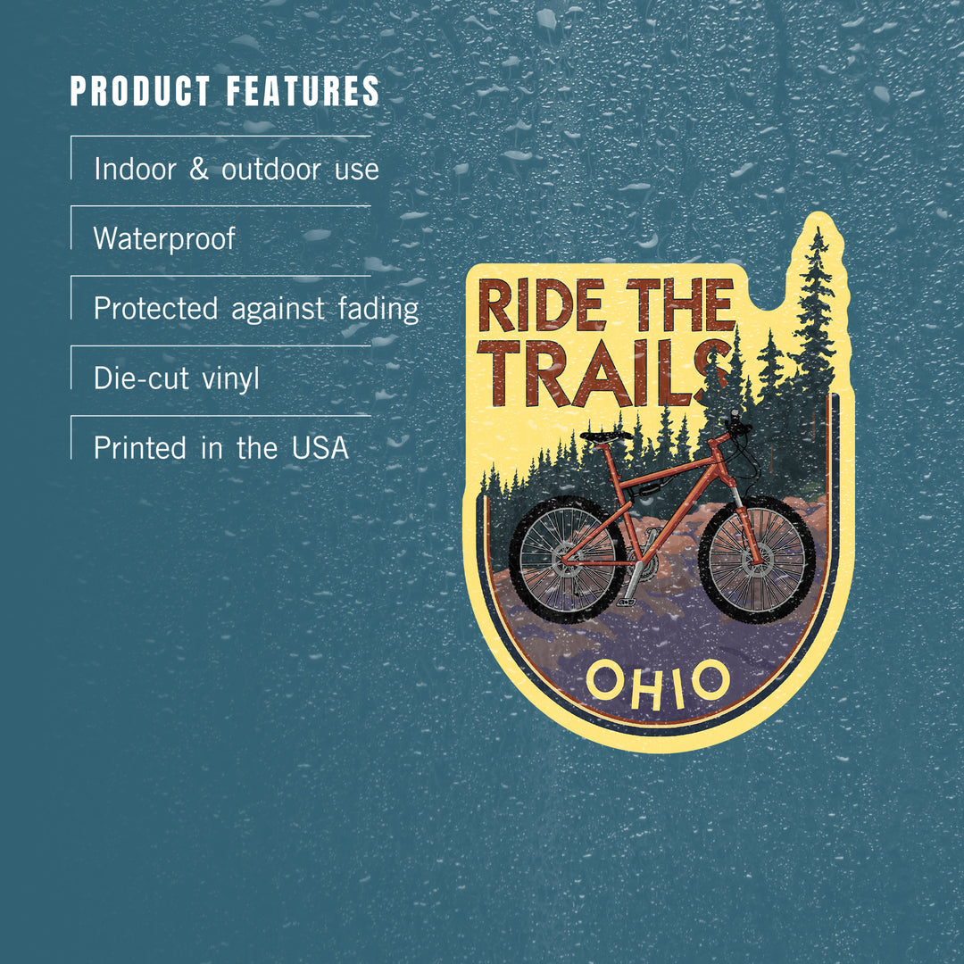 Ohio, Bicycle Ride the Trails, Contour, Lantern Press Artwork, Vinyl Sticker