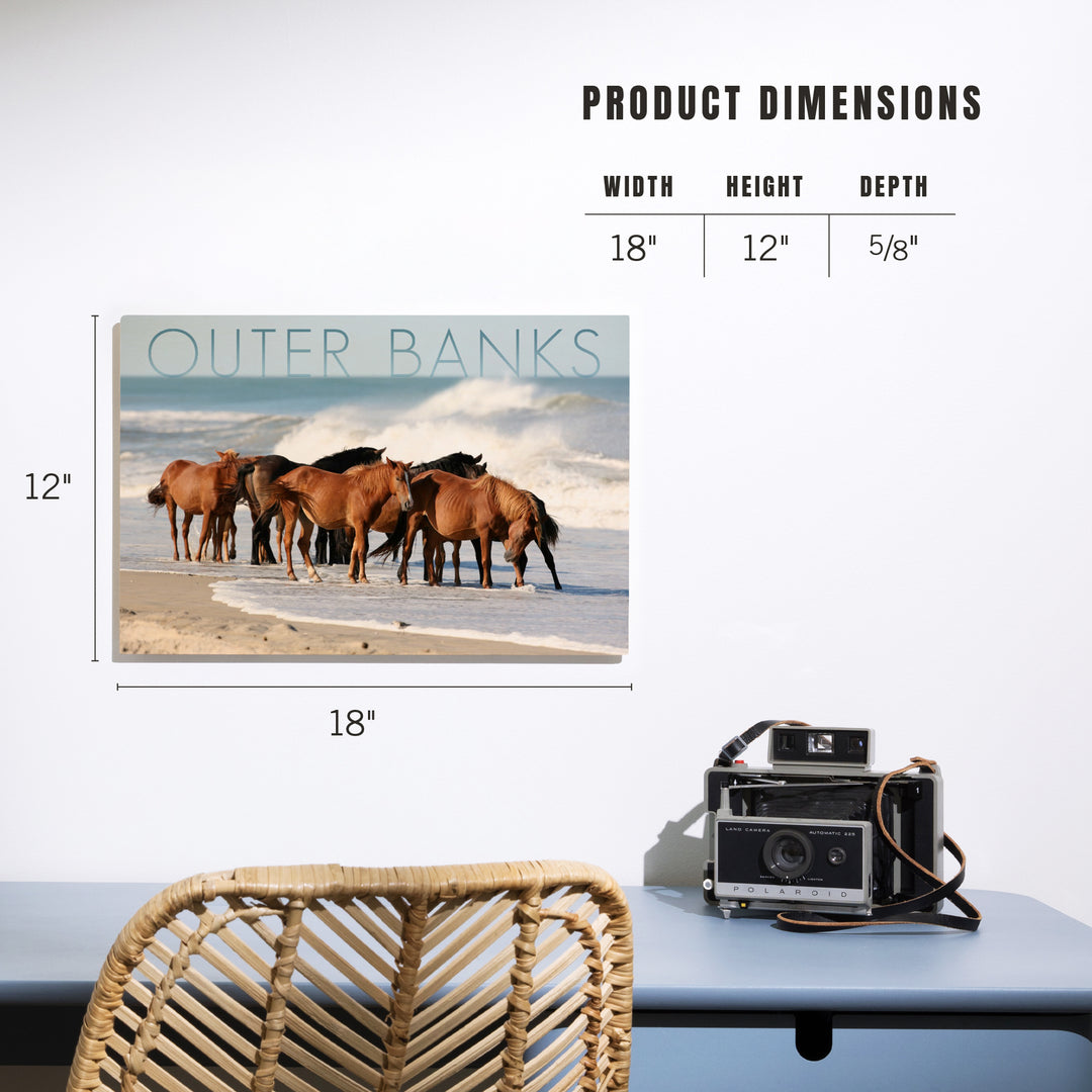 Outer Banks, North Carolina, Horses on Beach, Lantern Press Photography, Wood Signs and Postcards