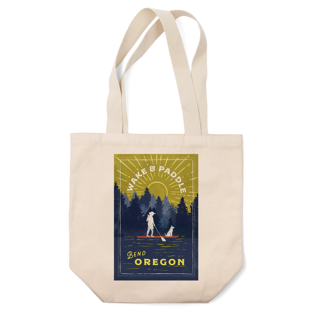 Bend, Oregon, Lake Life Series, Wake and Paddle, Landscape with Trees, Tote Bag