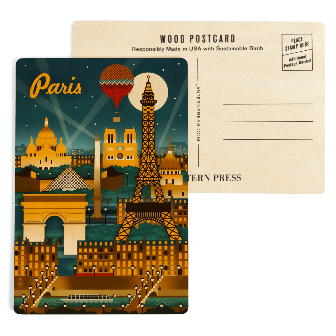 Paris, France, Retro Skyline, Wood Sign and Postcards