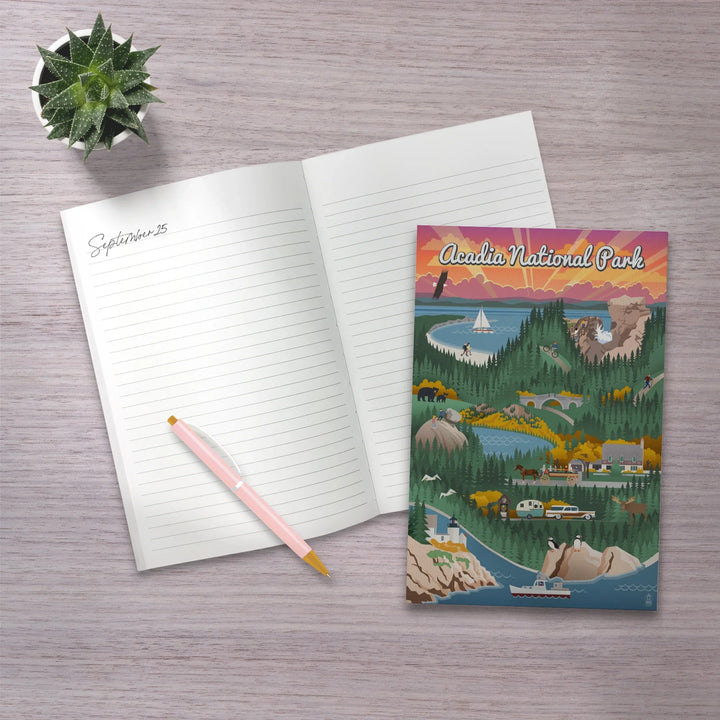 Lined 6x9 Journal, Acadia National Park, Retro View, Lay Flat, 193 Pages, FSC paper