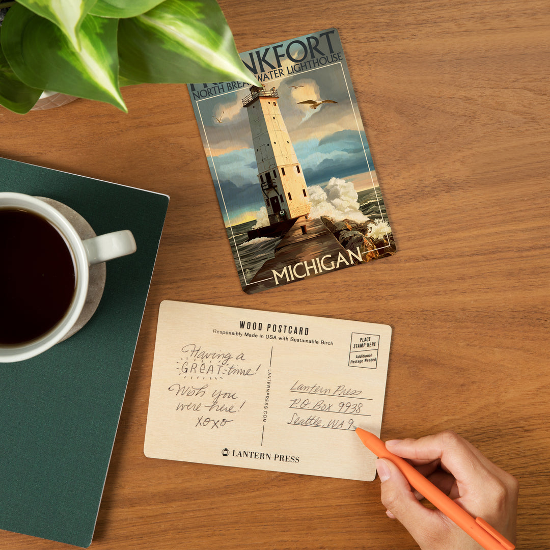 Frankfort Lighthouse, Michigan, Wood Sign and Postcards