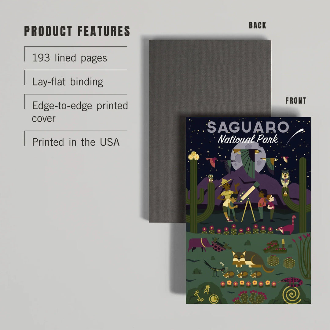 Lined 6x9 Journal, Saguaro National Park, Arizona, Night, Geometric National Park Series, Lay Flat, 193 Pages, FSC paper