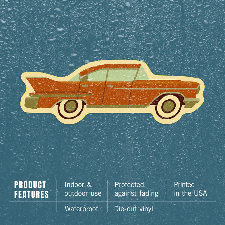 Classic Car, Geometric, Contour, Lantern Press Artwork, Vinyl Sticker