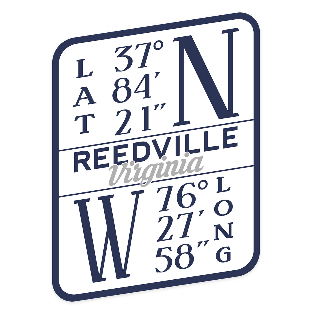 Reedville, Virginia, Latitude and Longitude (Blue), Contour, Vinyl Sticker