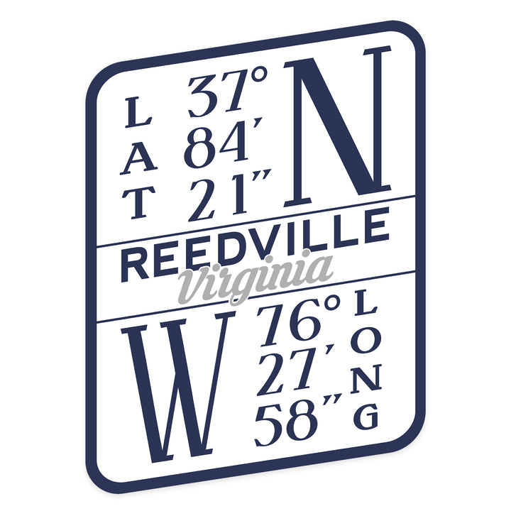 Reedville, Virginia, Latitude and Longitude (Blue), Contour, Vinyl Sticker