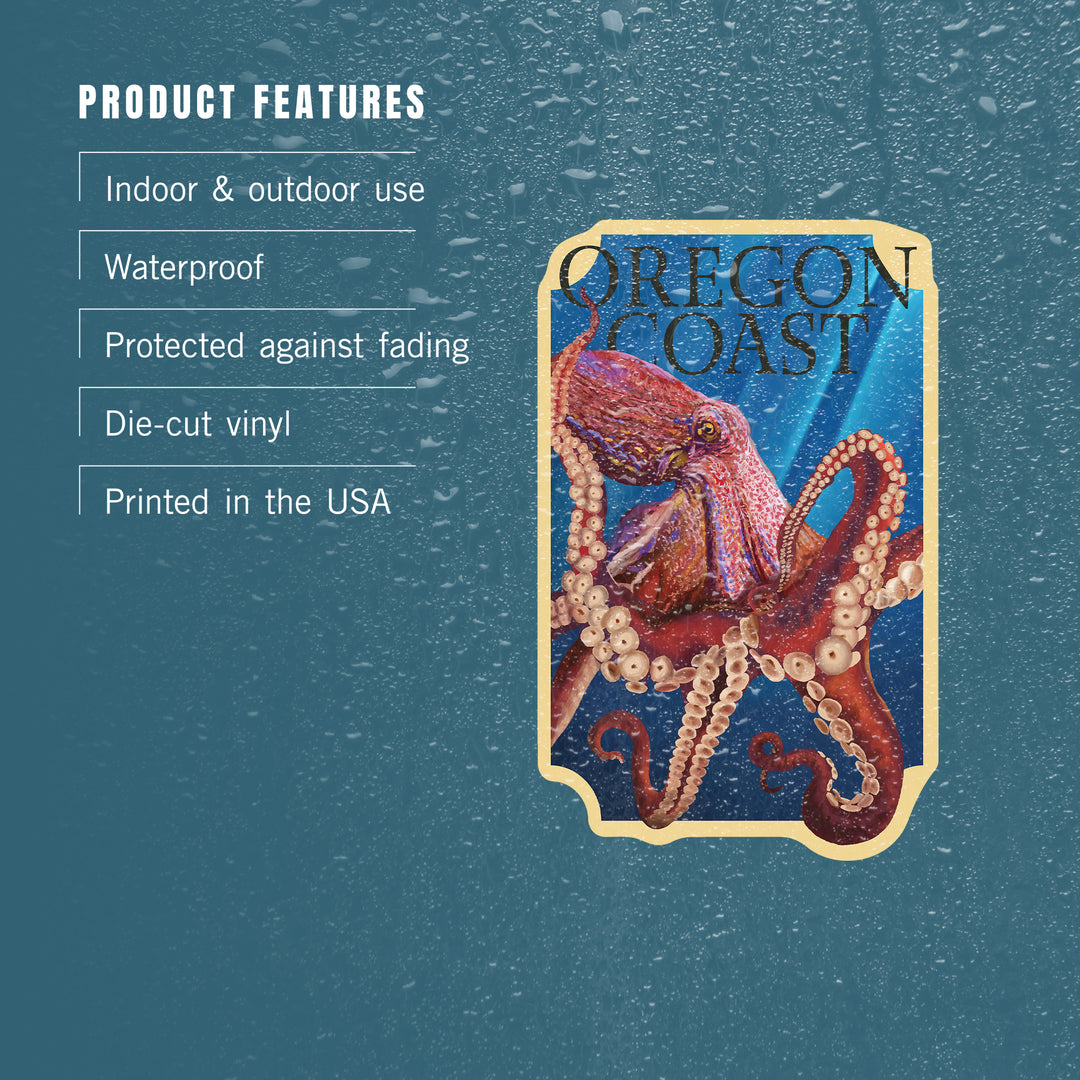 Oregon Coast, Red Octopus, Contour, Lantern Press Artwork, Vinyl Sticker