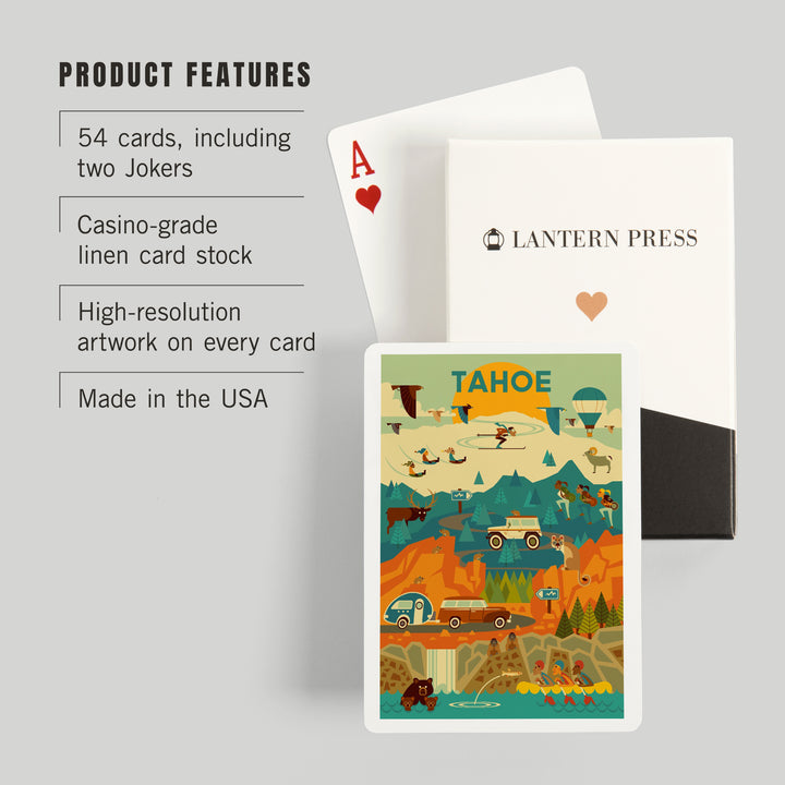 Playing Cards, Lake Tahoe, California, Geometric, Tahoe, 52 Card Deck with Jokers in Box, Unique Art