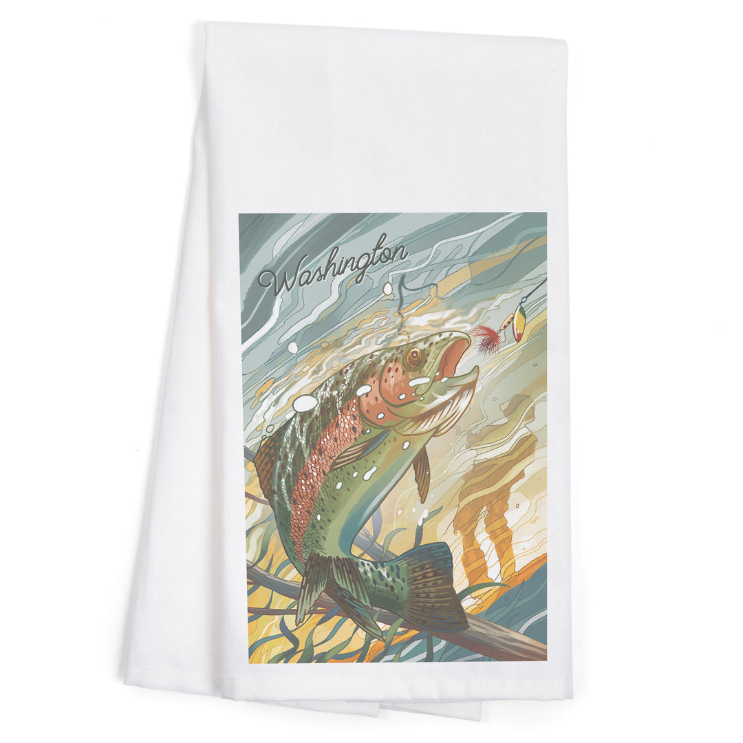 Washington, Fishing, Underwater Trout, Organic Cotton Kitchen Tea Towels