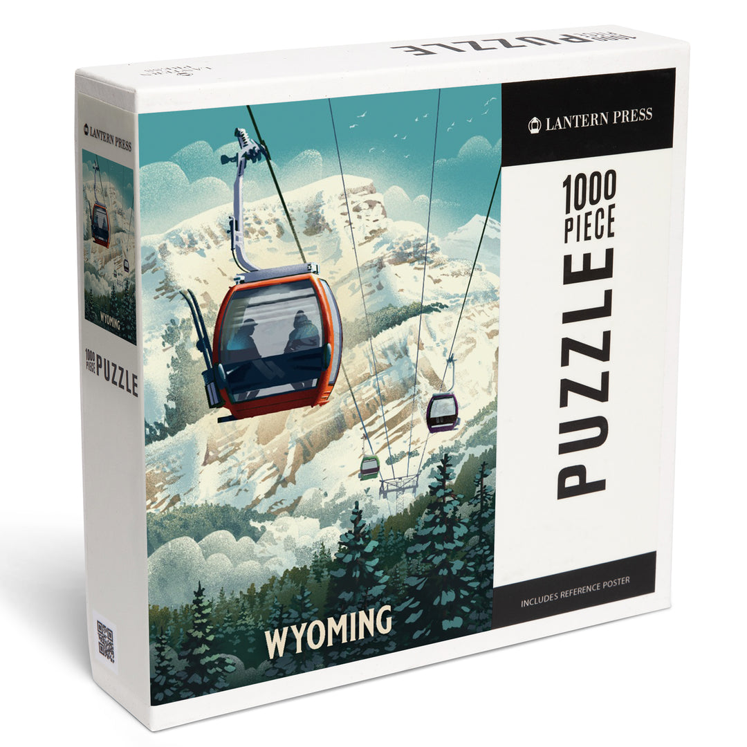 Wyoming, Lithograph, Gondola, Orange, 1000 Piece Jigsaw Puzzle
