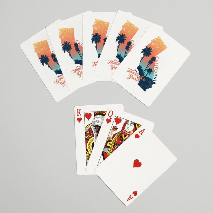 Playing Cards, Huntington Beach, California, State Abstract, Palm Scene, 52 Card Deck with Jokers in Box, Unique Art