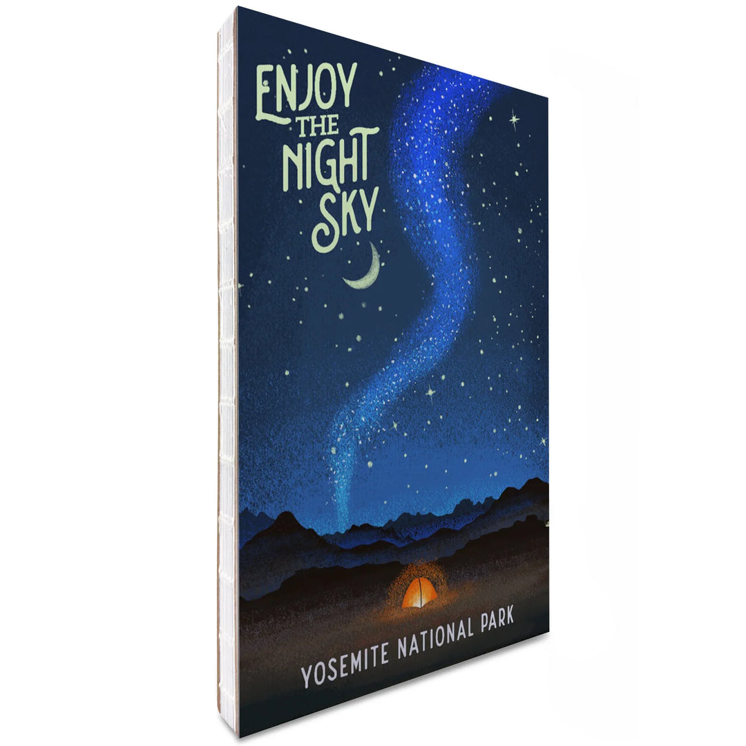 Lined 6x9 Journal, Yosemite National Park, California, Tent and Night Sky, Mid-Century Style, Lay Flat, 193 Pages, FSC paper