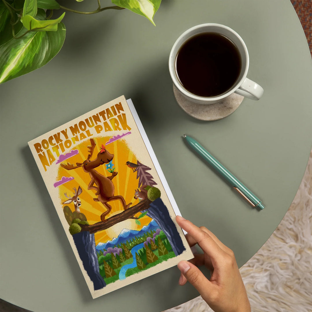 Lined 6x9 Journal, Rocky Mountain National Park, Colorado, Moose, Mid Century Inspired, Lay Flat, 193 Pages, FSC paper