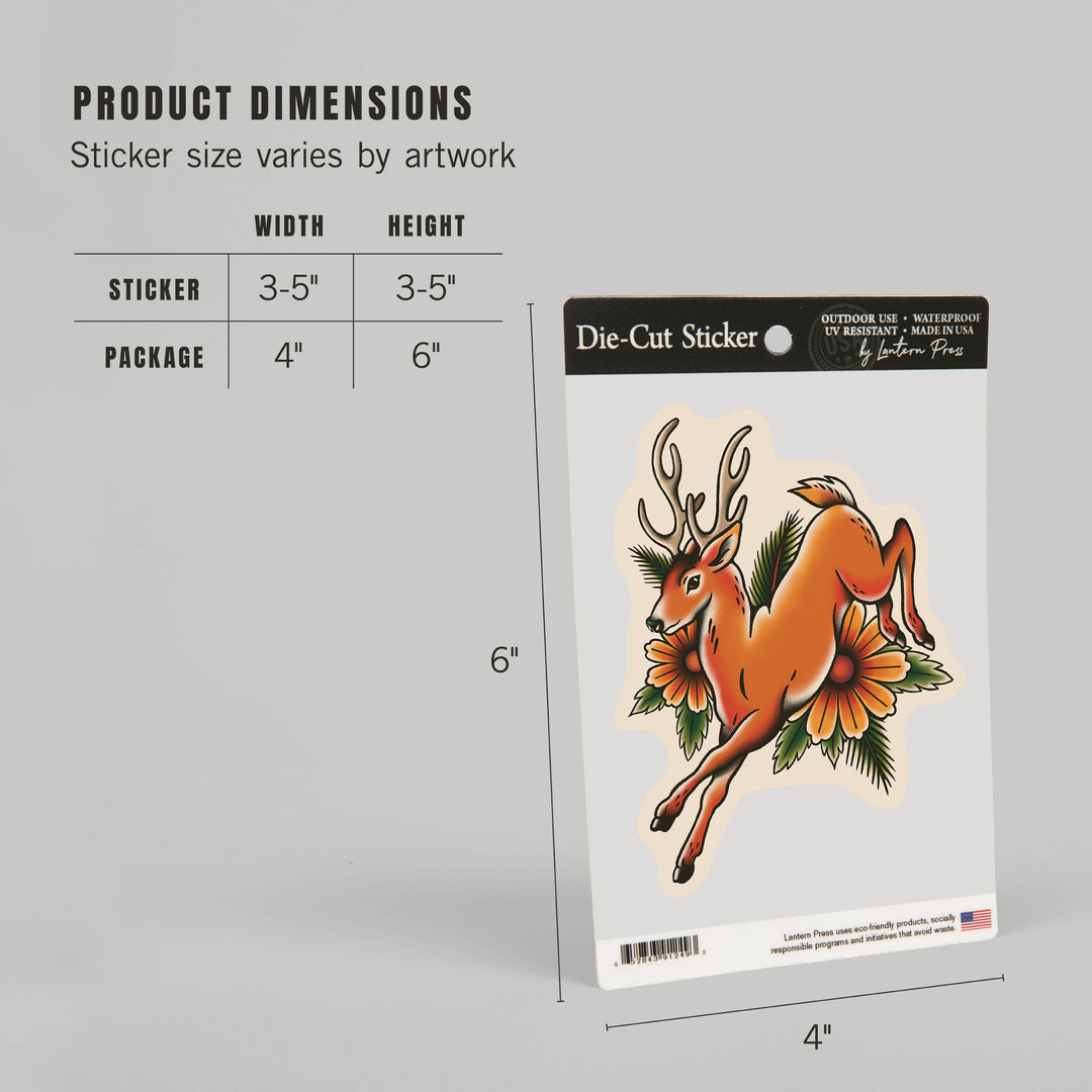 American Traditional, Whitetail Deer, Vinyl Sticker