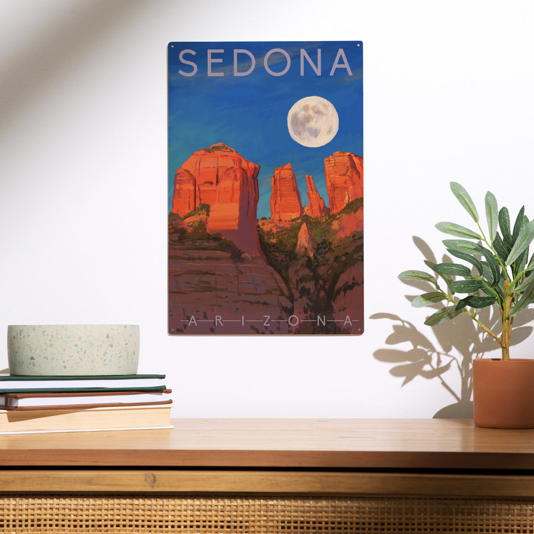 Sedona, Arizona, Cathedral Rock, Moon, Oil Painting, Wood Sign and Postcards
