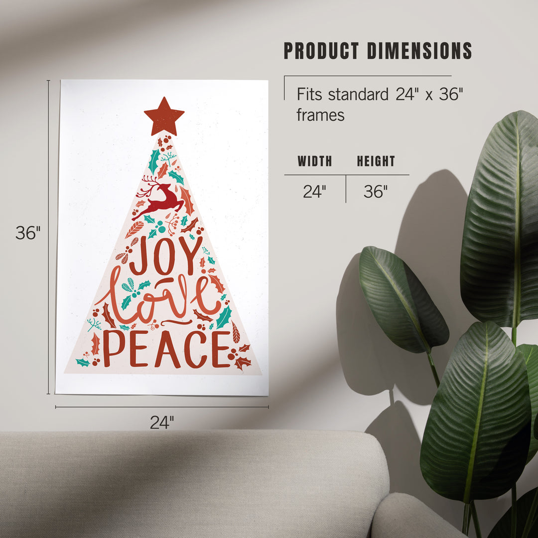 Joy Love Peace, Christmas Tree, Art & Giclee Prints - Lantern Press