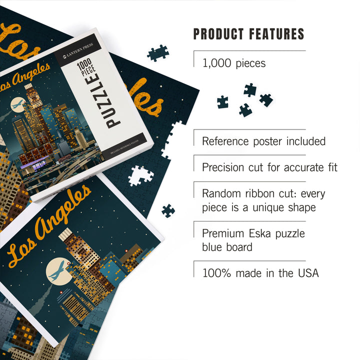 Los Angeles, California, Retro Skyline, 1000 Piece Jigsaw Puzzle
