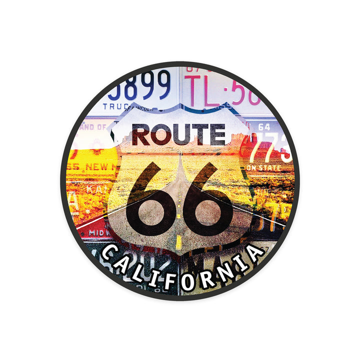 California, Route 66 License Plates, Highway Road, Contour, Vinyl Sticker