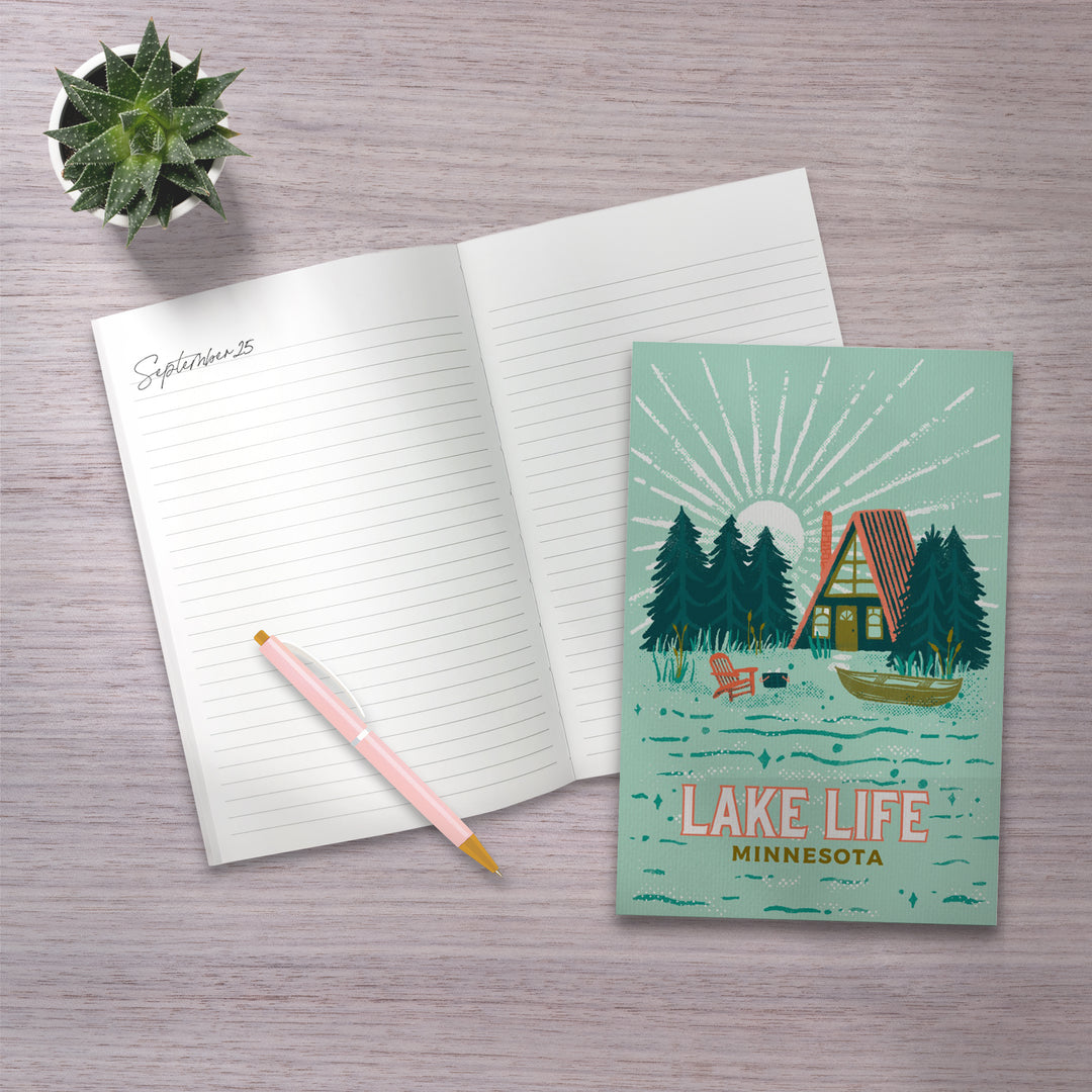 Lined 6x9 Journal, Minnesota, Lake Life Series, Cabin, Lay Flat, 193 Pages, FSC paper