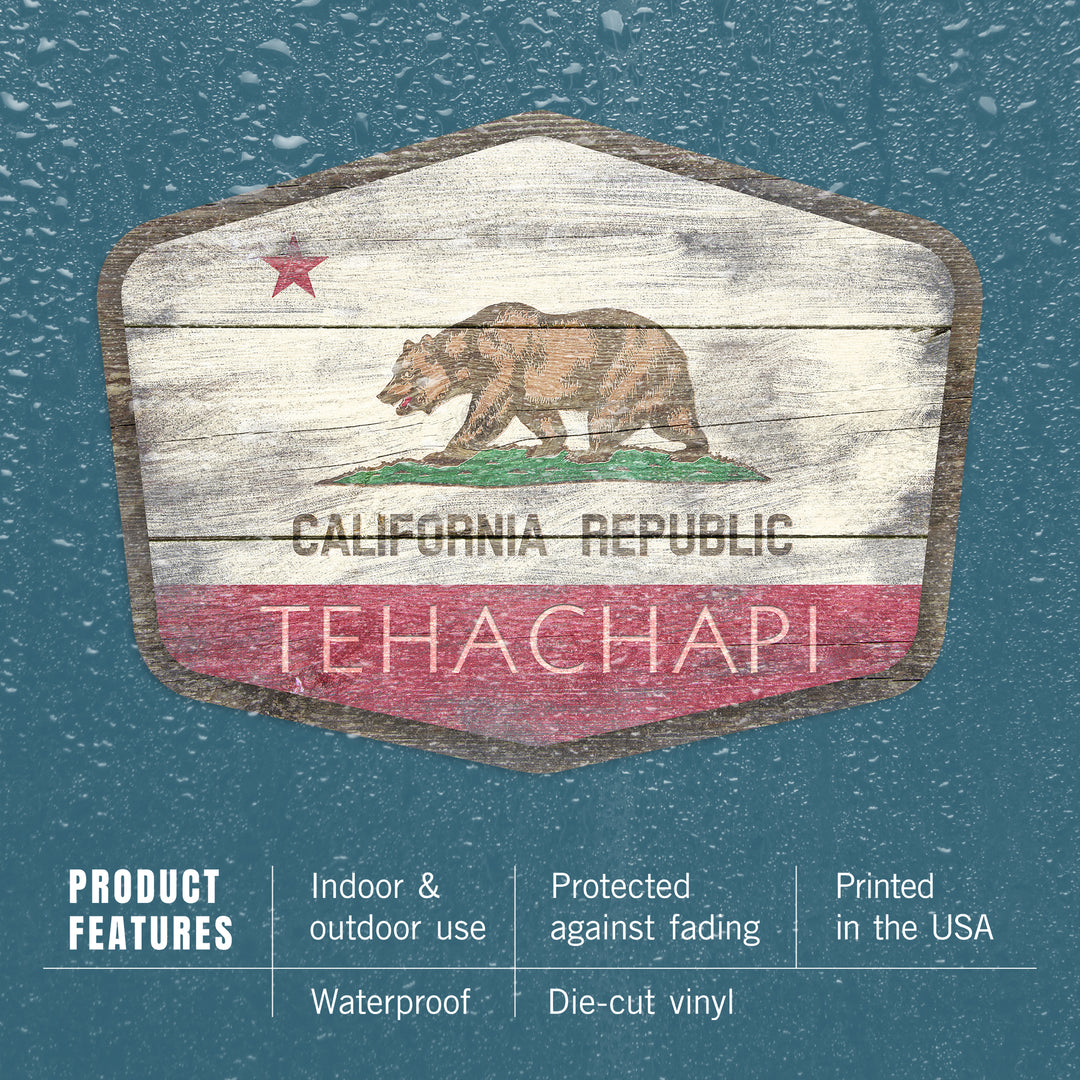 Tehachapi, California, Rustic California State Flag, Contour, Vinyl Sticker