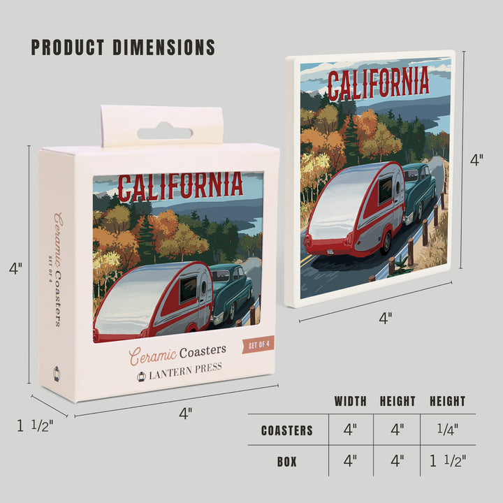 California, Painterly, Retro Camper on Road, Coaster Set