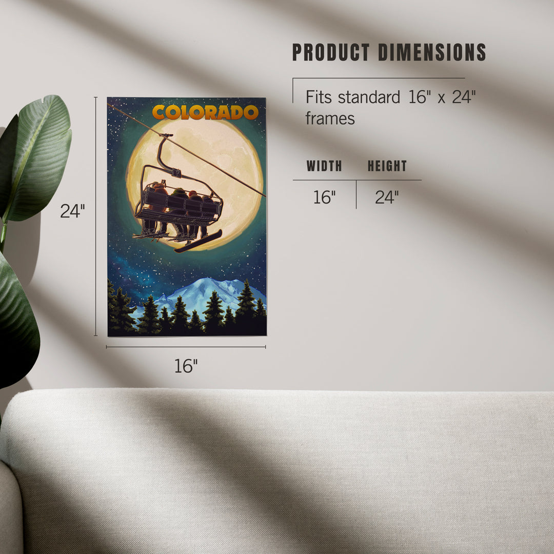 Colorado, Ski Lift and Full Moon, Snowboard, Art & Giclee Prints