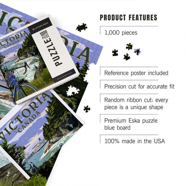 Victoria, Canada, Painterly, Coastal Scene, Bike and Ferry, 1000 Piece Jigsaw Puzzle