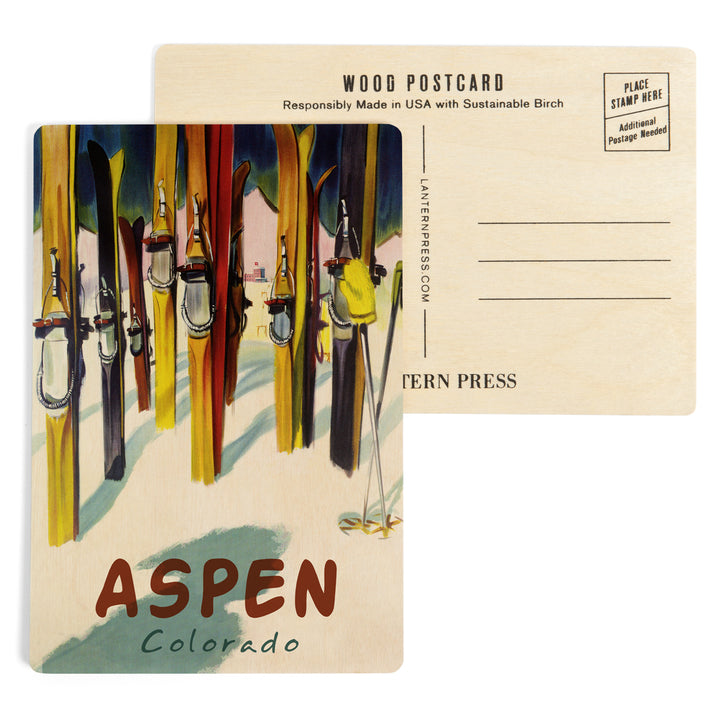 Aspen, Colorado, Colorful Skis, Wood Sign and Postcards