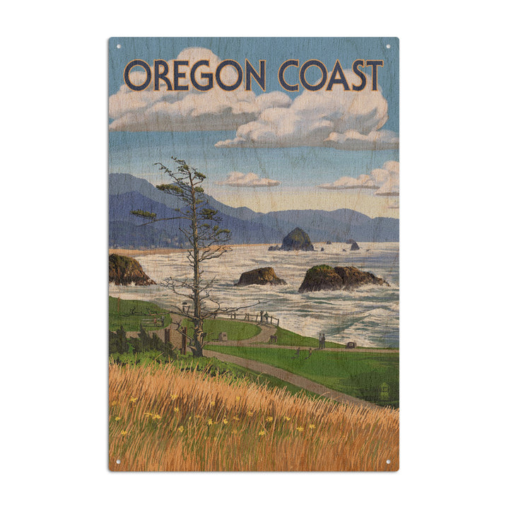 Oregon Coast, Haystack Rock Scene, Lantern Press Artwork, Wood Signs and Postcards