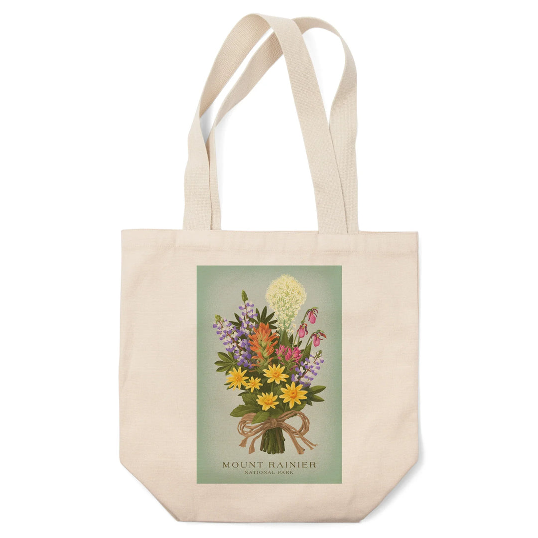 Mount Rainier National Park, WA, Wildflower Bouquet, Vintage Flora, Tote Bag