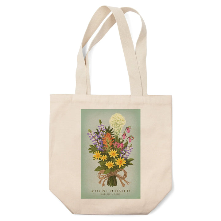 Mount Rainier National Park, WA, Wildflower Bouquet, Vintage Flora, Tote Bag