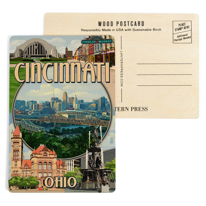 Cincinnati, Ohio, Montage Scenes, Wood Sign and Postcards