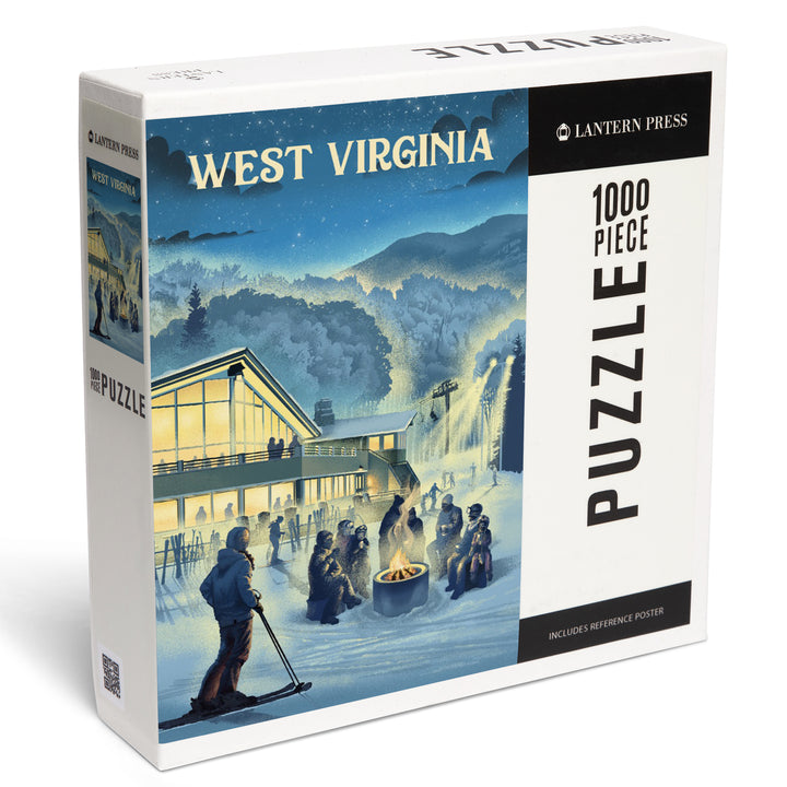 West Virginia, Lithograph, Snow Lodge, 1000 Piece Jigsaw Puzzle