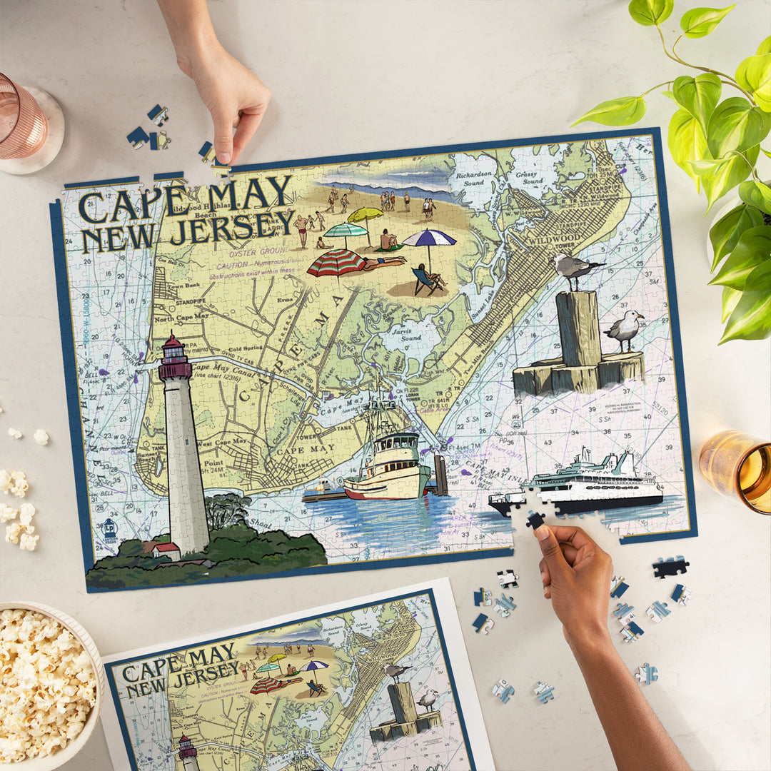 Cape May, New Jersey, Nautical Chart, Jigsaw Puzzle