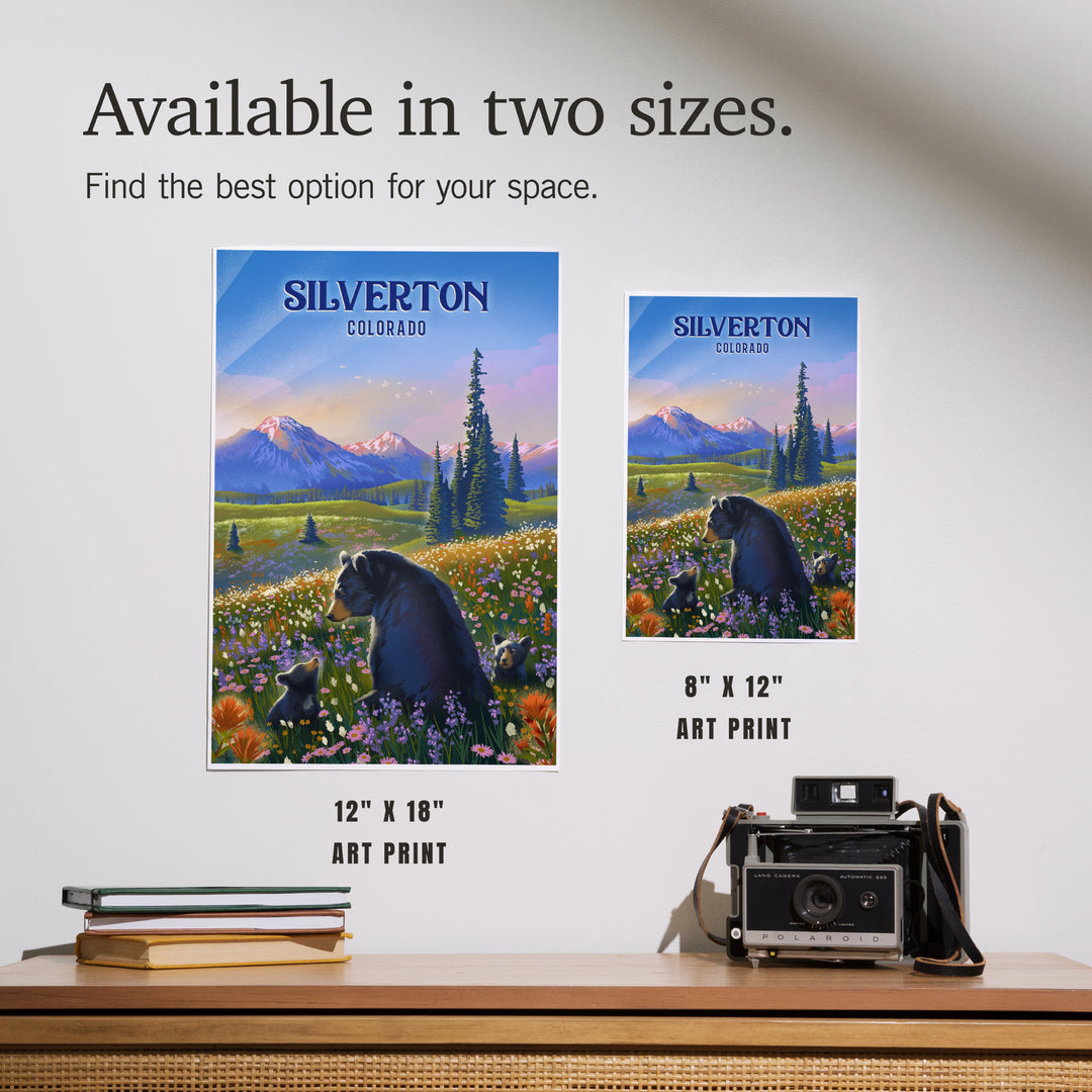 Silverton, Colorado, Lithograph, Bear Family in Field, Art & Giclee Prints