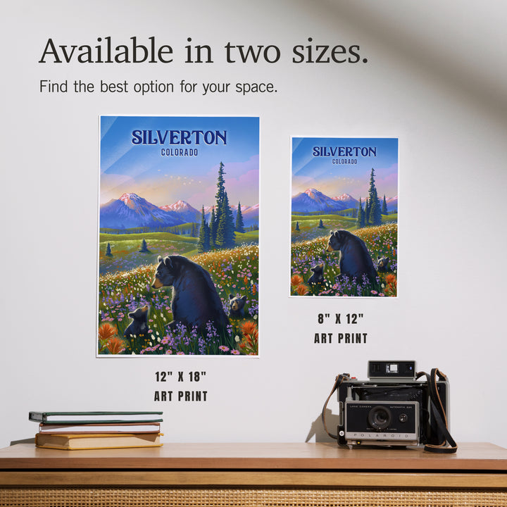 Silverton, Colorado, Lithograph, Bear Family in Field, Art & Giclee Prints