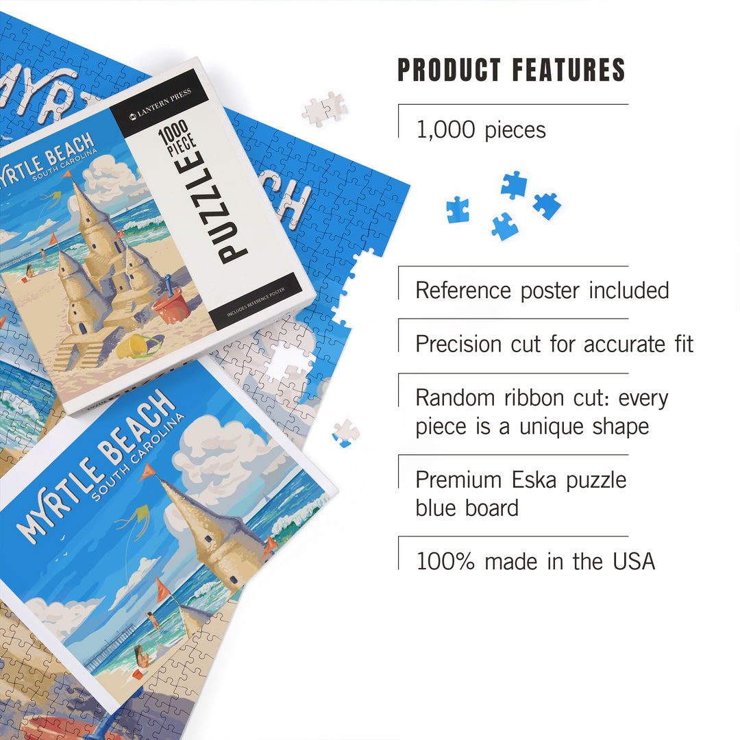 Myrtle Beach, South Carolina, Painterly, Soak Up Summer, Sandcastle, 1000 Piece Jigsaw Puzzle