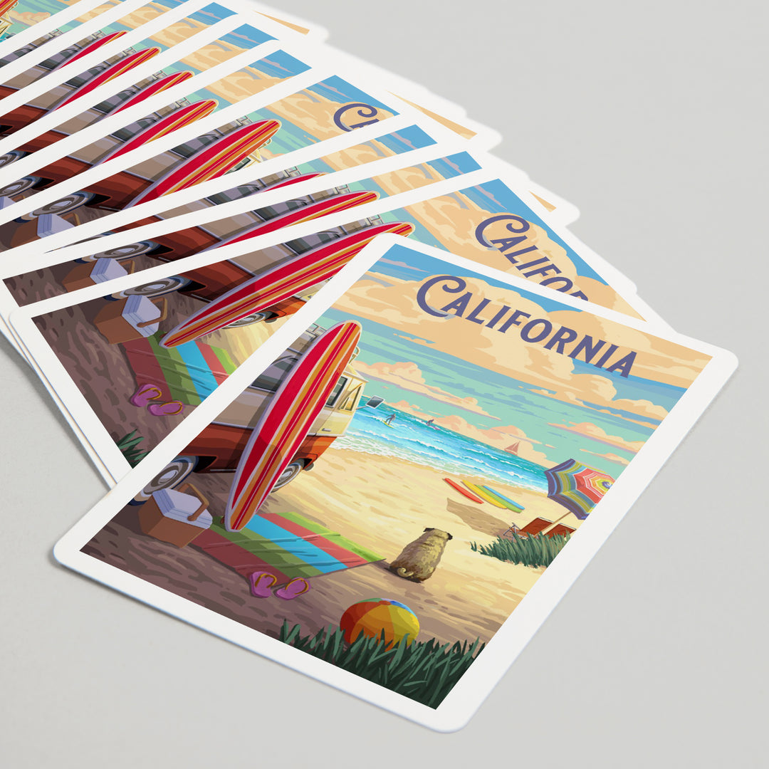 Playing Cards, California, Beach Activities, 52 Card Deck with Jokers in Box, Unique Art