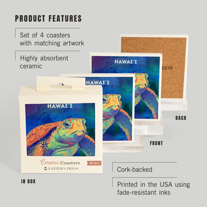Hawaii, Vivid, Sea Turtle, Coasters