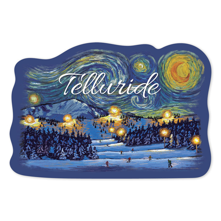 Telluride, Colorado, Ski Hill with Mountain, Stary Night, Contour, Vinyl Sticker